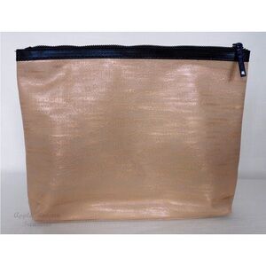 Lancome Metallic Rose Gold w/Navy Zip Pull Cosmetic Makeup Travel Bag Case Pouch